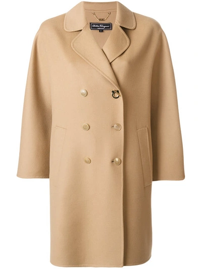 Ferragamo Double Breasted Wool & Cashmere Coat In Nude & Neutrals