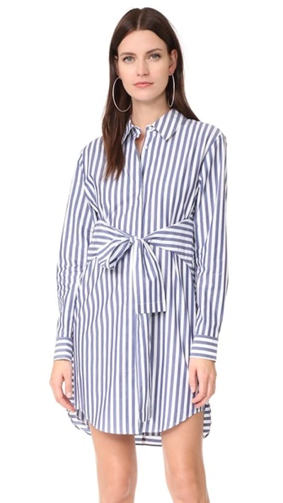 Shop Alexander Wang T Tie Front Collared Dress In White With Blue Stripe