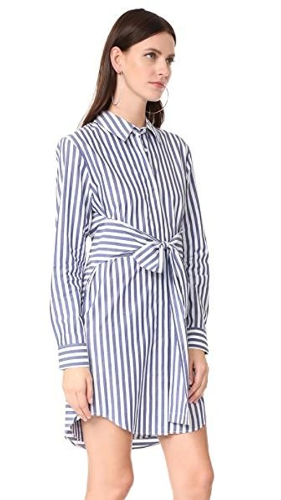 Shop Alexander Wang T Tie Front Collared Dress In White With Blue Stripe