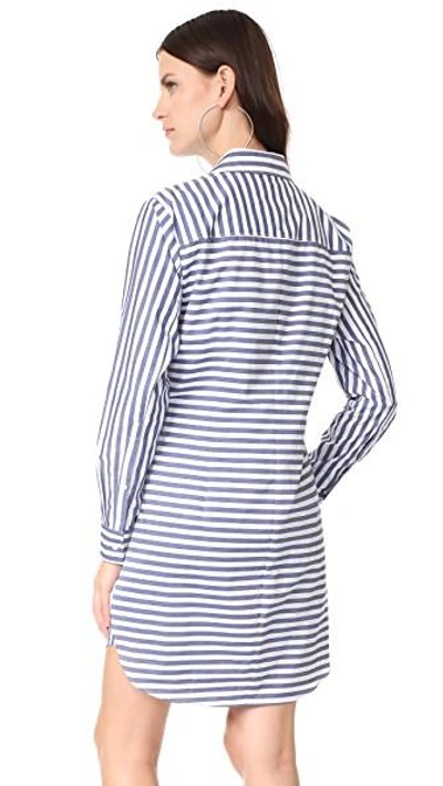 Shop Alexander Wang T Tie Front Collared Dress In White With Blue Stripe