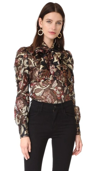 Anna Sui Pussy Bow Blouse In Bronze Multi
