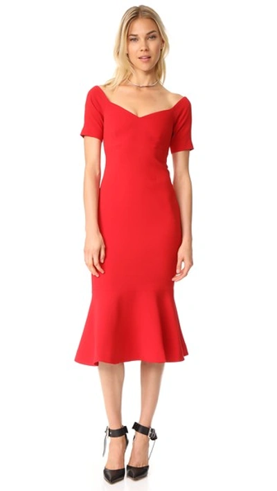 Cinq À Sept Marta Off-the-shoulder Peplum-hem Midi Dress, Red In Carmine