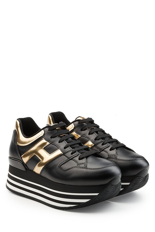 Hogan 70mm Maxi 222 Leather Sneakers, Black/gold | ModeSens