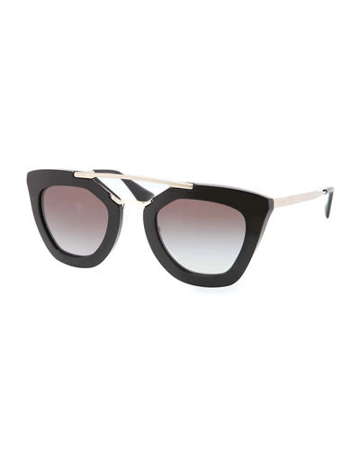 Prada Square Brow-bar Sunglasses, Black Metallic