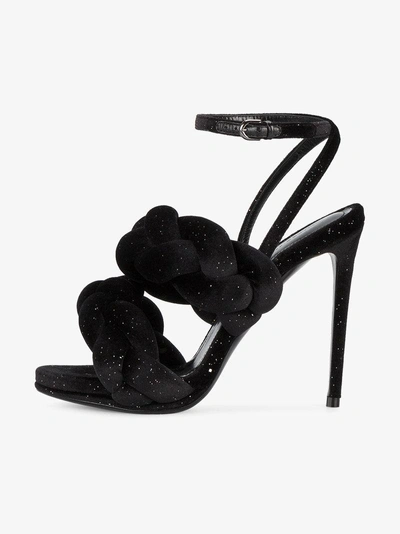 Shop Marco De Vincenzo Black Glitter Velvet Braided Strap 130 Sandals