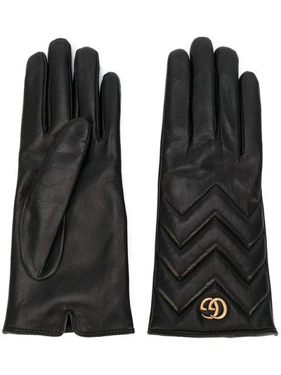 Gucci Gg Logo Cashmere Lined Quilted Leather Gloves In Black | ModeSens