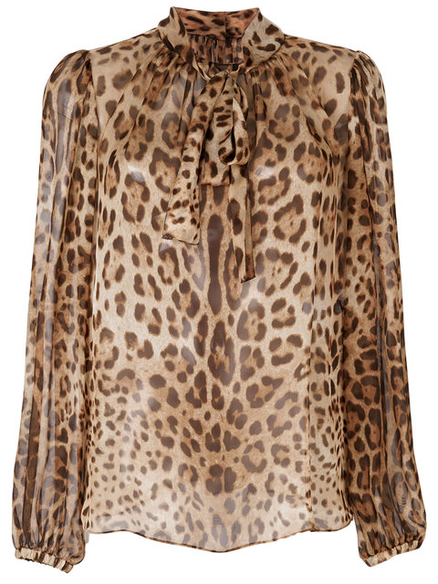 Dolce & Gabbana Leopard Print Sheer Silk Chiffon Blouse In Brown | ModeSens