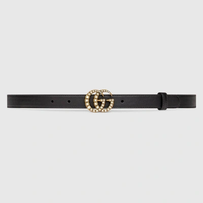 Shop Gucci Breiter Gg Marmont Gürtel Mit Perlen In Black