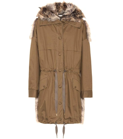 Shop Stella Mccartney Faux Fur-trimmed Coat In Green