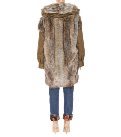 Shop Stella Mccartney Faux Fur-trimmed Coat In Green