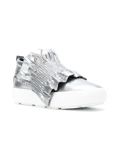 Shop Msgm Ruffle Detail Sneakers In Metallic