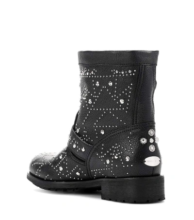 Shop Jimmy Choo Youth Embellished Leather Ankle Boots In Black