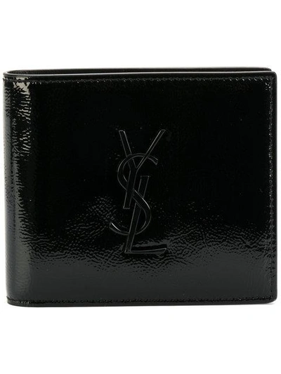 Shop Saint Laurent Logo Monogram Wallet - Black