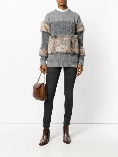 Shop Stella Mccartney Fur Free Knit Sweater - Grey