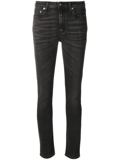 Saint Laurent Washed Black Mid Rise Skinny Jeans