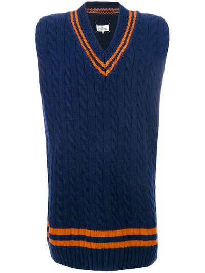 Maison Margiela Oversized Cable Knit Vest In Blue