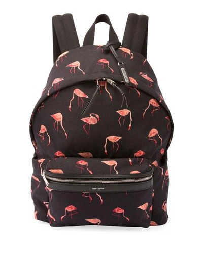 Saint Laurent City Flamingo Nylon Backpack, Black/multicolor