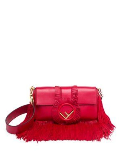 Shop Fendi Baguette Fringe Leather Shoulder Bag In Red