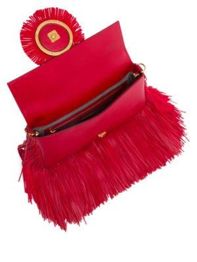 Shop Fendi Baguette Fringe Leather Shoulder Bag In Red