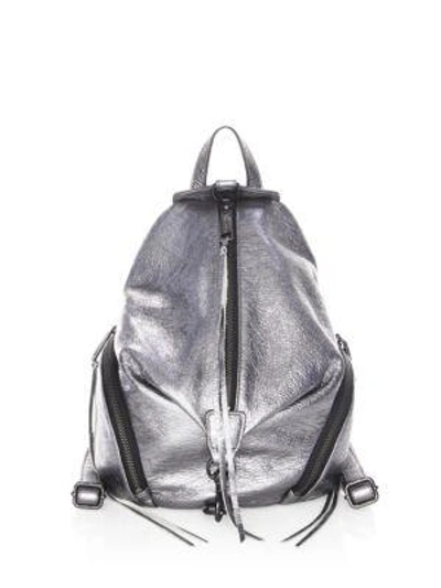 Rebecca Minkoff Julian Metallic Medium Leather Backpack In Gunmetal