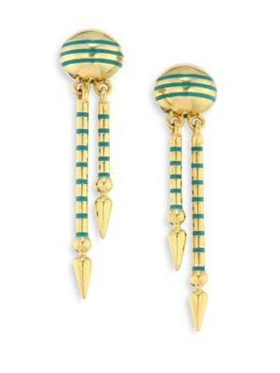 Shop Sarah Hendler Shirley Enamel & 18k Yellow Gold Spear Drop Earrings In Turquoise