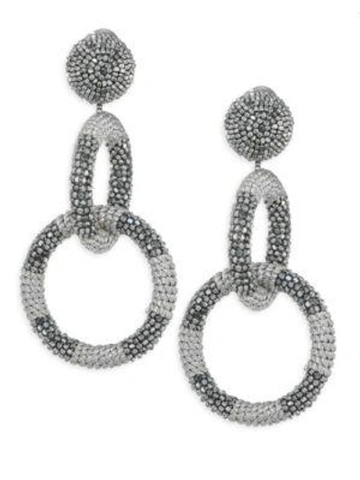 Shop Oscar De La Renta Beaded Double Hoop Clip-on Earrings In Silver