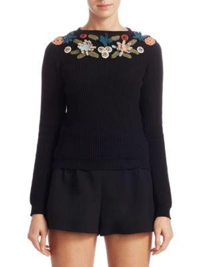 Shop Red Valentino Wool Knitted Sweater In Black