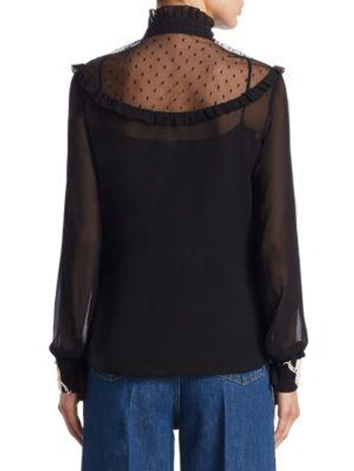 Shop Red Valentino Dot Lace Macrame Blouse In Black