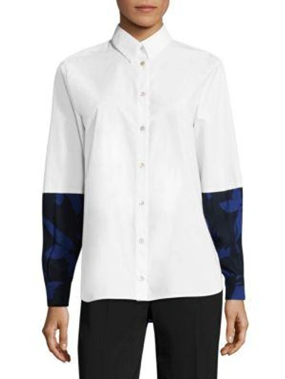 Fuzzi Long-sleeve Button-front Poplin Shirt W/ Floral Combo In Dark Ness