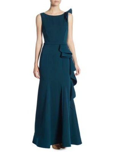 Shop Nero By Jatin Varma Side Ruffled Gown In Teal