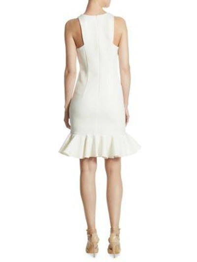 Shop Halston Heritage Knit Fitted Knee-length Dress In Cream