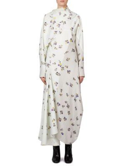 Shop Acne Studios Floral Cotton Wrap Dress In White