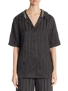 ALEXANDER WANG Crystal-Trim Striped Short-Sleeve Pajama Top