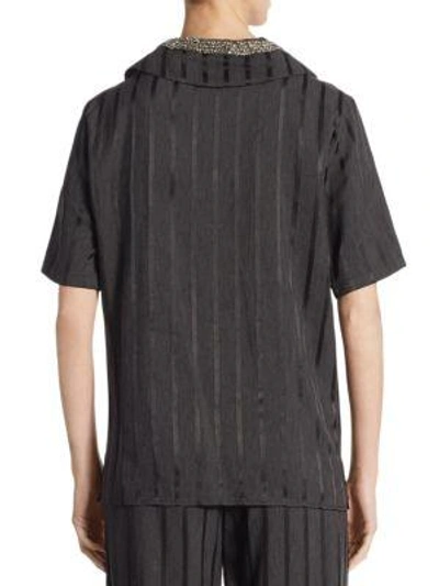 Shop Alexander Wang Crystal-trim Striped Short-sleeve Pajama Top In Black