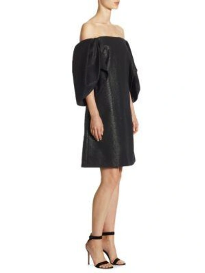 Shop Halston Heritage Metallic Knee-length Dress In Metallic Black