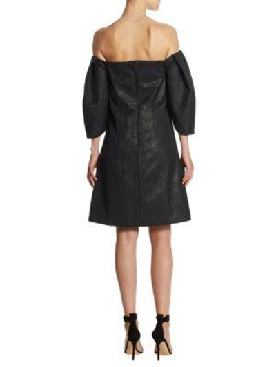 Shop Halston Heritage Metallic Knee-length Dress In Metallic Black
