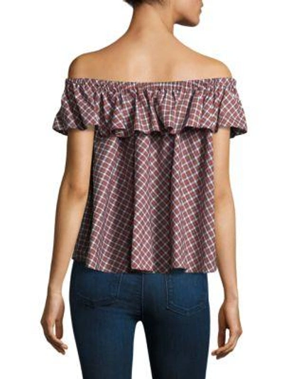 Shop Petersyn Roxie Open Ruffle Cotton Top In Brodie Red