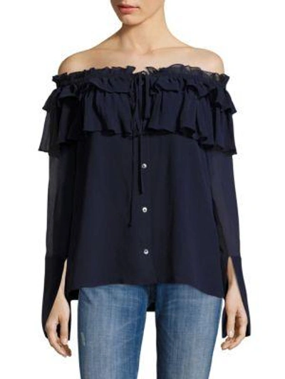 Shop Opening Ceremony Crinkle Chiffon Silk Off-the-shoulder Blouse In Eclipse