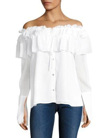 Shop Opening Ceremony Crinkle Chiffon Silk Off-the-shoulder Blouse In White