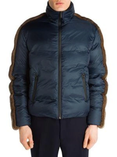 Shop Fendi Mink Fur & Nylon Puffer Coat In Blue Navy