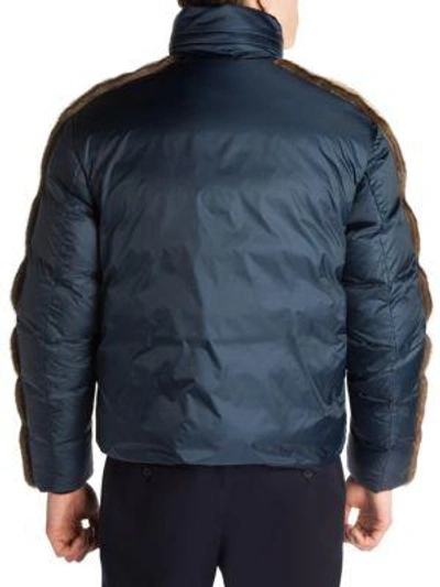 Shop Fendi Mink Fur & Nylon Puffer Coat In Blue Navy