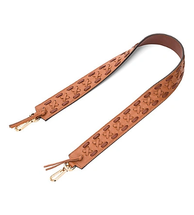 Loewe Laced Leather Bag Strap In Tan
