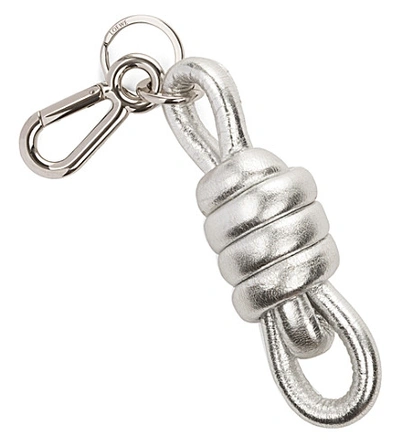 Loewe Knot Metallic Leather Key Ring In Silver