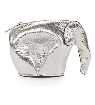 Loewe Elephant Metallic-leather Coin Purse In Silver