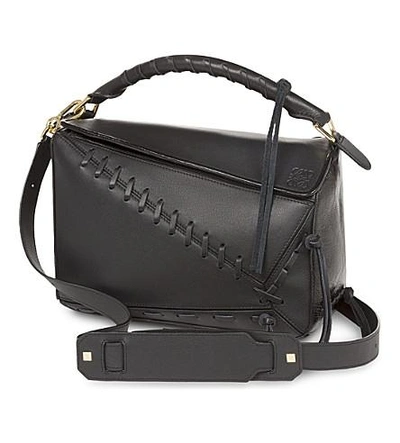 Loewe Puzzle Laced Leather Shoulder Bag In Black