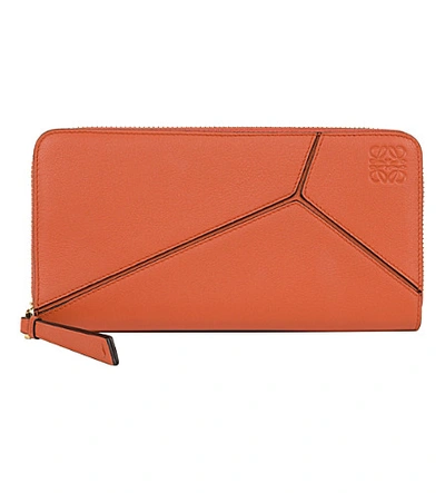 Loewe Puzzle Zipper-around Leather Wallet In Coral
