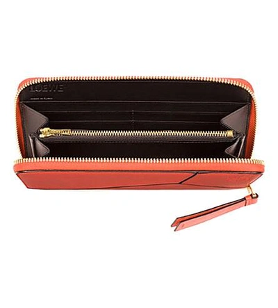Shop Loewe Puzzle Zipper-around Leather Wallet In Coral