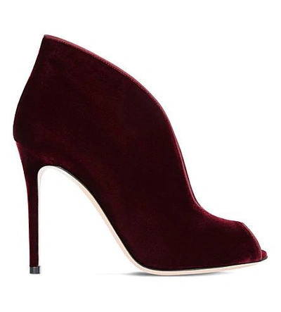 Shop Gianvito Rossi Vamp 105 Velvet And Leather Heeled Ankle Boots In Wine