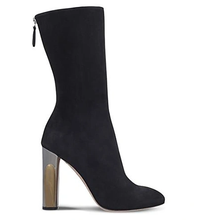 Shop Alexander Mcqueen Metallic-heel Suede Ankle Boots In Black