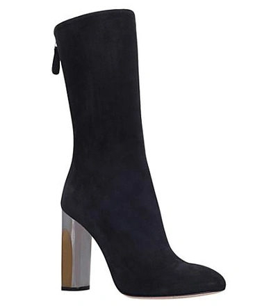 Shop Alexander Mcqueen Metallic-heel Suede Ankle Boots In Black